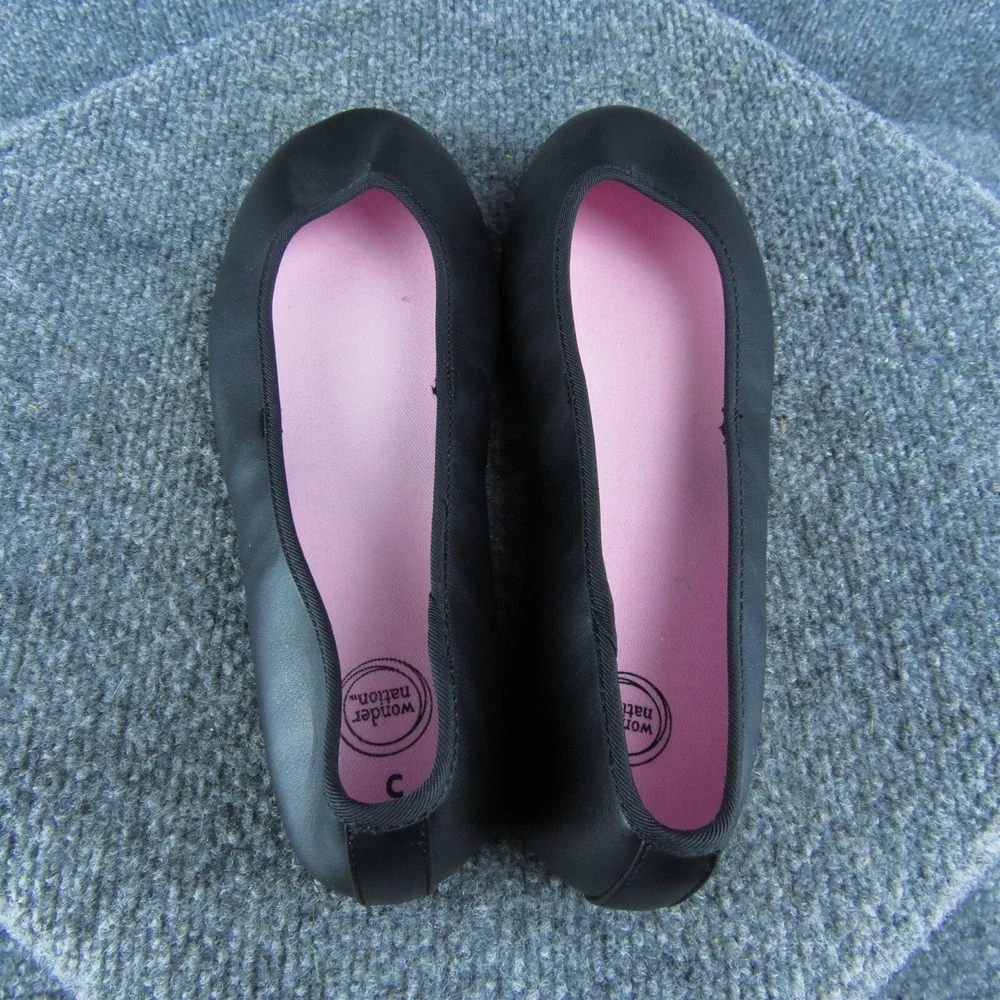 Wonder Nation Youth Girls Ballet Shoes Size 5 Medium Black Synthetic Slip On‎